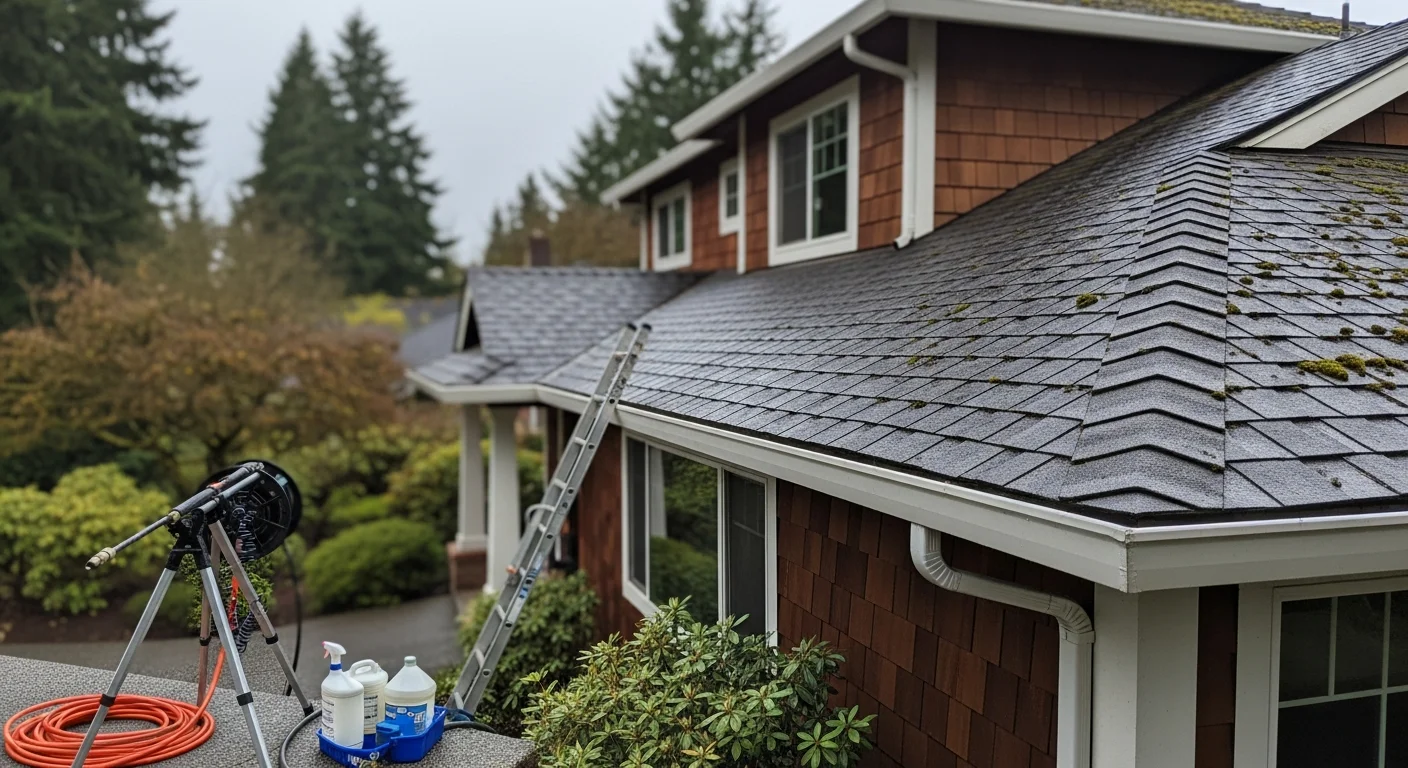 Clean home exterior after soft wash cleaning service