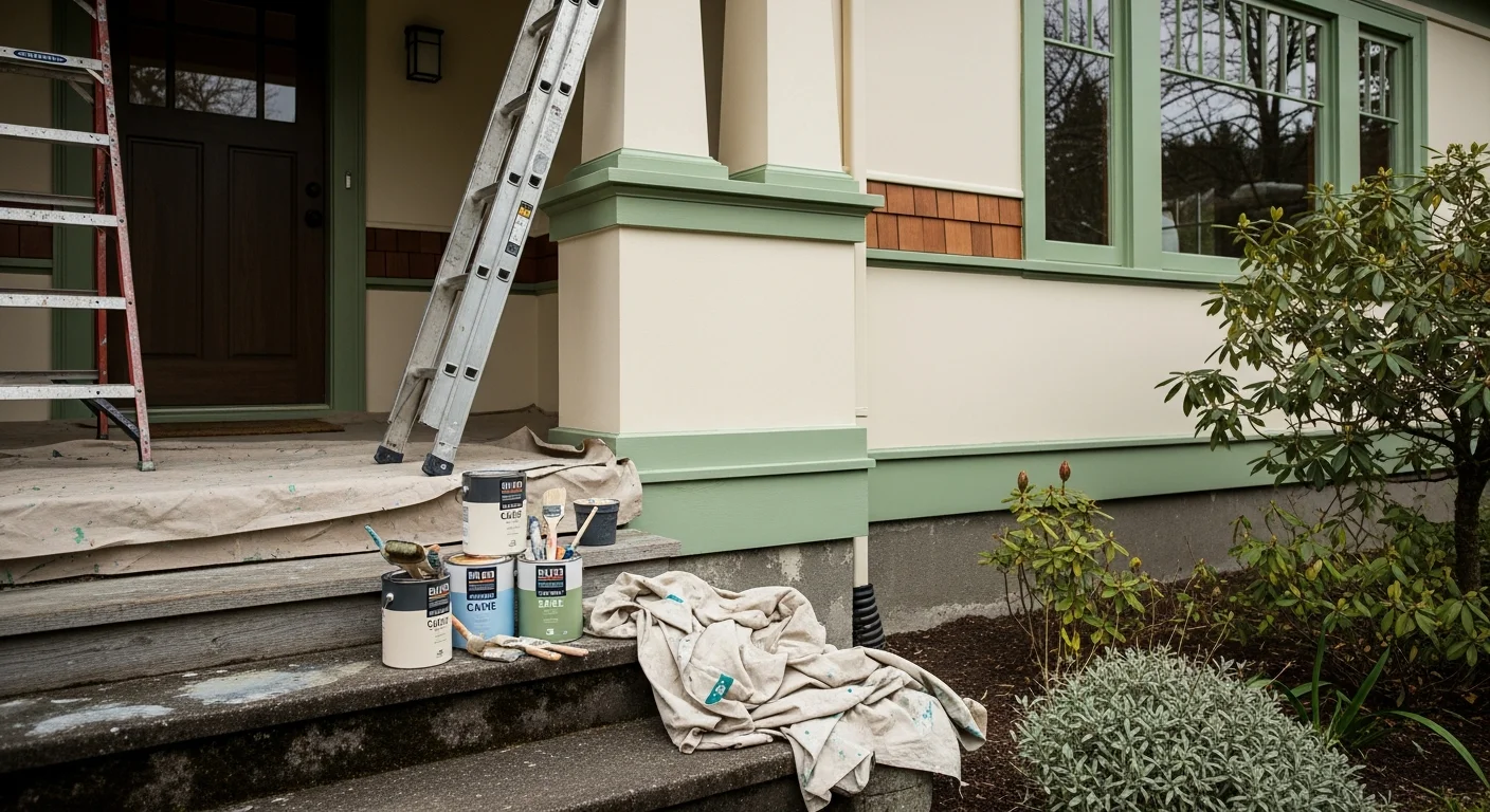 Professional painter applying exterior paint to home siding