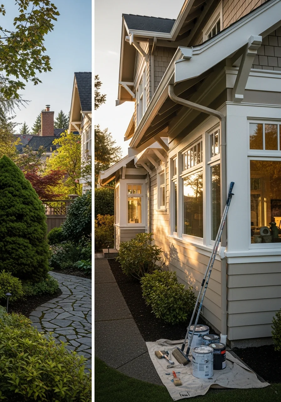 Technician in professional attire standing in front of an upscale Lake Oswego residential property.