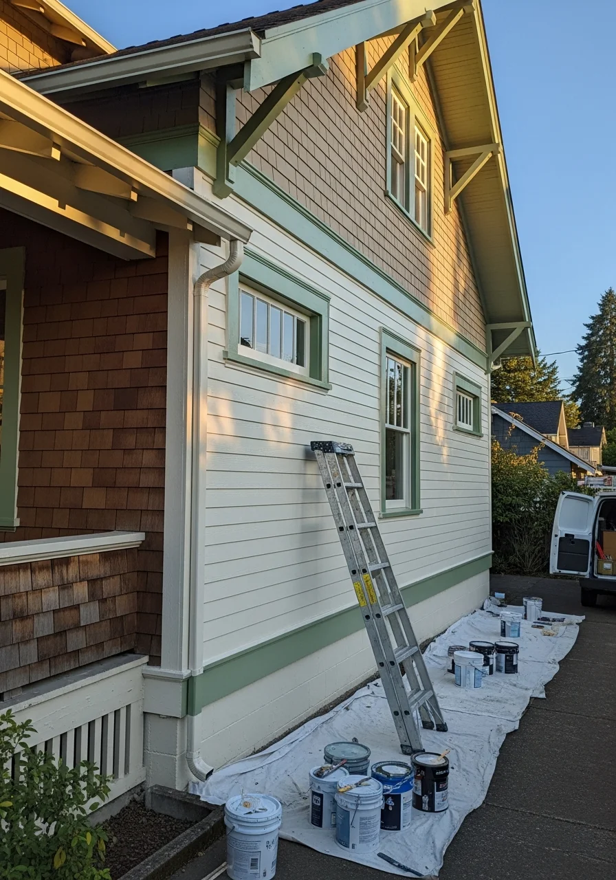 Technician in uniform standing in front of a McMinnville property with a service vehicle visible.